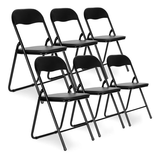 Zestaw 6 krzeseł składane cateringowe ogrodowe czarne ekoskóra ModernHome