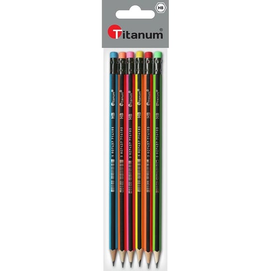 Zestaw 6-ołówków HB z gumką neonowo-czarne paski Titanum Titanum