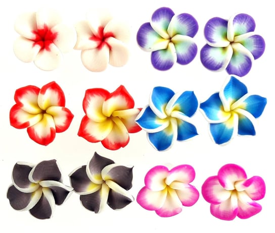 Zestaw 6 Par Kolczyków Kwiaty Hawajskie Nefryt