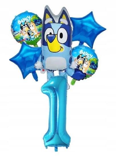 Zestaw 6 Potężnych Balonów Bluey / 1 Urodziny / Niebieska Cyfra 80cm Greenzone