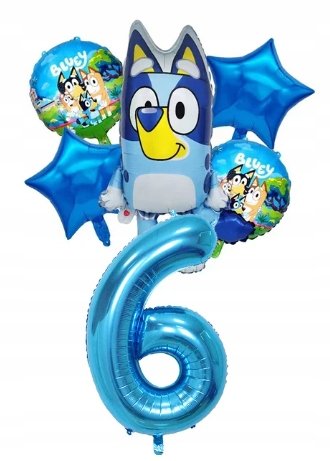 Zestaw 6 Potężnych Balonów Bluey / 6 Urodziny / Niebieska Cyfra 80cm Greenzone