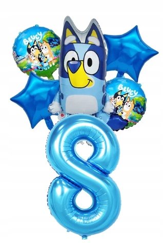 Zestaw 6 Potężnych Balonów Bluey / 8 Urodziny / Niebieska Cyfra 80cm Greenzone