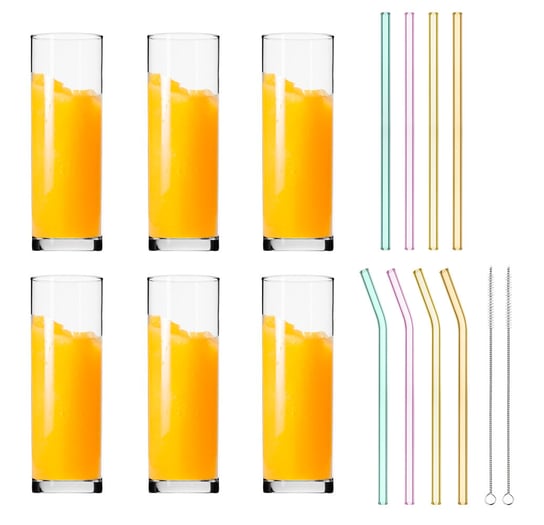 Zestaw 6 Szklanek Long Drink Krosno 200ml + 8x Rurki Szklane GLASMARK