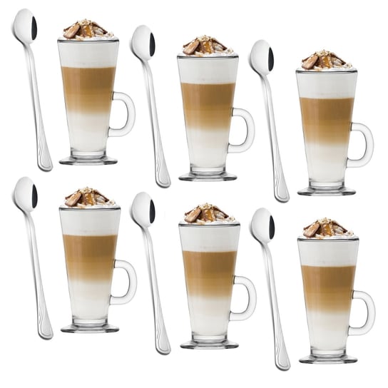 Zestaw 6 szklanek Tadar Caffee Latte 250 ml i 6 łyżeczek koktajlowych Tadar