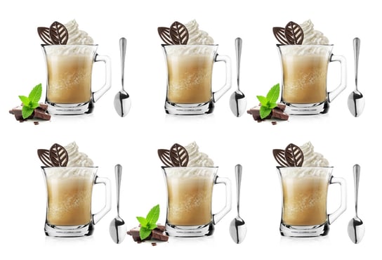 Zestaw 6 Szklanek z Uchem 200ml + 6 Łyżeczek, Kawa Herbata GLASMARK