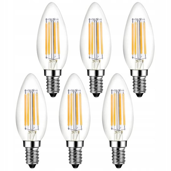 Zestaw 6 szt Żarówka E14 LED filament 4W=35W 400lm ciepła świeczka ozdobna Savineo Savineo