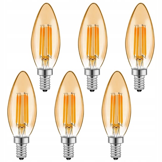 Zestaw 6 szt Żarówka E14 LED filament 6W=50W 600lm ciepła świeczka ozdobna Amber Savineo Savineo