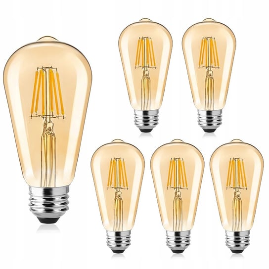 Zestaw 6 sztuk Żarówka E27 LED filament 4W 400lm=35W ST64 Ciepła ozdobna Amber Savineo Savineo