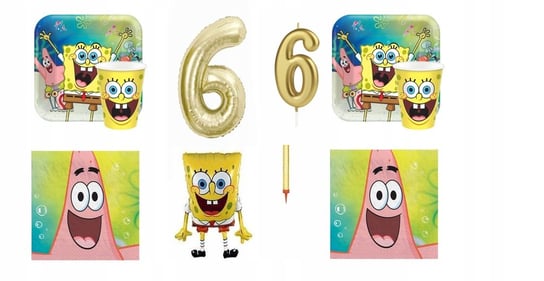 Zestaw 6 Urodziny Spongebob Patryk Balony Talerzyki Kubki Serwetki Inna marka