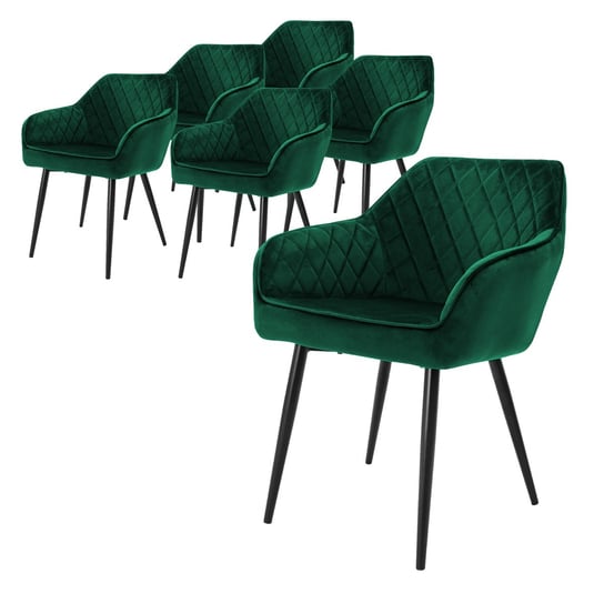 Zestaw 6X Aksamitnych Tapicerowanych Krzeseł Do Jadalni W Kolorze Zielonym ML-DESIGN