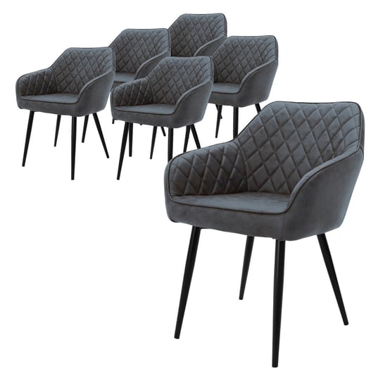 Zestaw 6X Antracytowych Syntetycznych Foteli Do Salonu Krzesła Do Jadalni ML-DESIGN