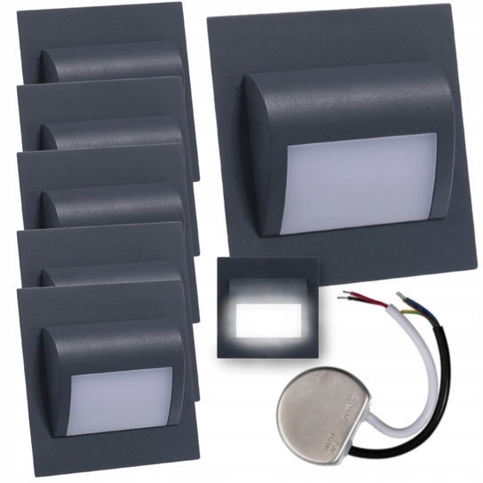 Zestaw 6x Oprawa schodowa LED 1,2W Neutralna Grafit Decorus + Zasilacz ...