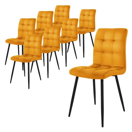 Zestaw 8 Aksamitnych Krzeseł Do Jadalni W Kolorze Musztardowej Żółci Z Czarnymi Nogami Z Tyłu ML-DESIGN