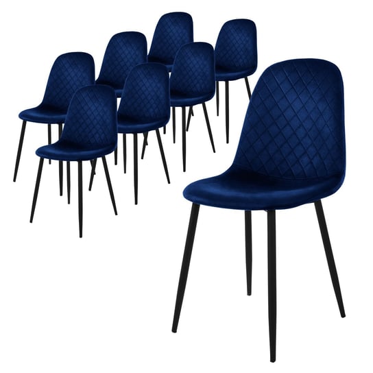 Zestaw 8 Ciemnoniebieskich Aksamitnych Krzeseł Do Jadalni Z Czarnymi Nóżkami ML-DESIGN