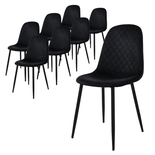Zestaw 8 Czarnych Aksamitnych Krzeseł Do Jadalni Z Czarnymi Nogami ML-DESIGN