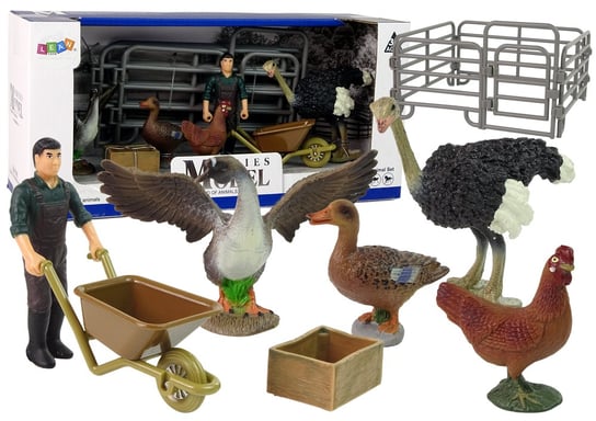 Zestaw 8 elementów Zwierzęta Wiejskie + Farmer Zagroda Akcesoria Lean Toys