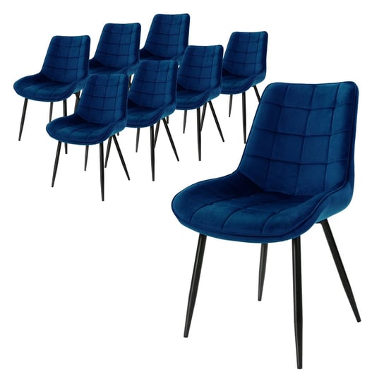 Zestaw 8 krzeseł do jadalni krzesła do salonu aksamitne krzesła tapicerowane krzesło ciemnoniebieskie ML-DESIGN