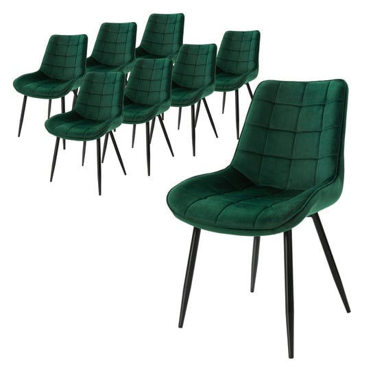 Zestaw 8 krzeseł do jadalni krzesła do salonu aksamitne krzesła tapicerowane krzesło ciemnozielone ML-DESIGN
