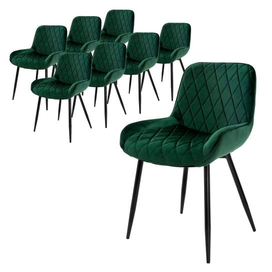 Zestaw 8 krzeseł do jadalni krzesła do salonu krzesło kuchenne ciemnozielony aksamit ML-DESIGN