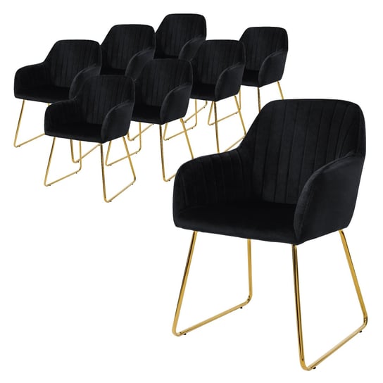 Zestaw 8 krzeseł do jadalni krzesła do salonu krzesło kuchenne krzesło tapicerowane czarny aksamit ML-DESIGN