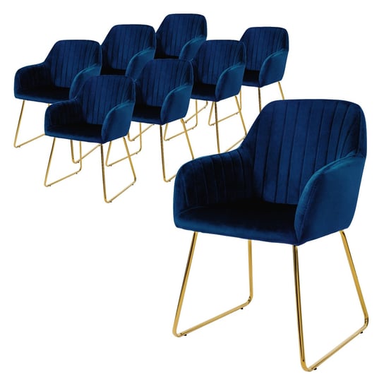 Zestaw 8 krzeseł do jadalni krzesła do salonu krzesło kuchenne krzesło tapicerowane niebieski aksamit ML-DESIGN