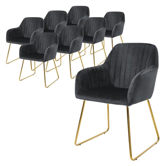 Zestaw 8 krzeseł do jadalni krzesła do salonu krzesło kuchenne krzesło tapicerowane szary aksamit ML-DESIGN