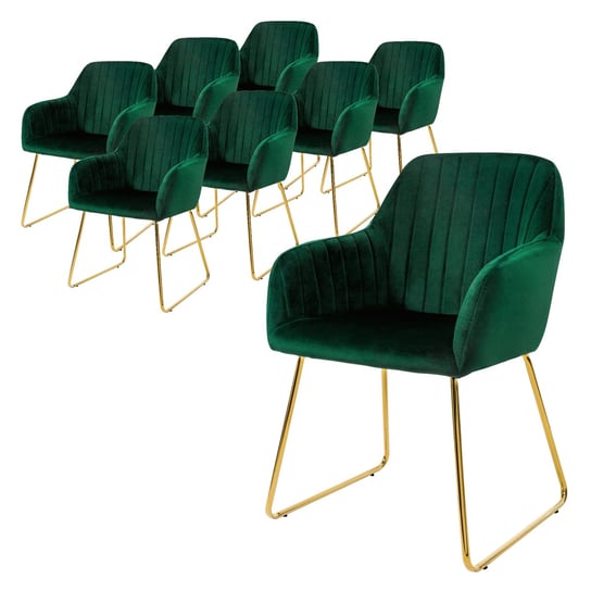 Zestaw 8 krzeseł do jadalni krzesła do salonu krzesło kuchenne krzesło tapicerowane zielony aksamit ML-DESIGN