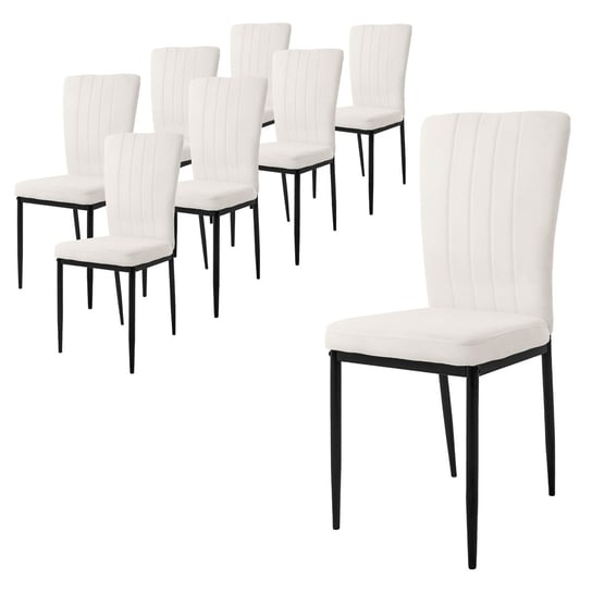 Zestaw 8 krzeseł do jadalni Krzesło kuchenne Tapicerowane krzesło do salonu Biały aksamit ML-DESIGN