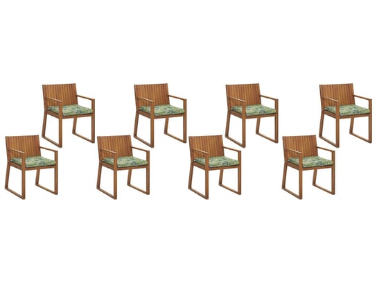 Zestaw 8 krzeseł ogrodowych drewnianych z poduszkami zielonymi SASSARI Beliani