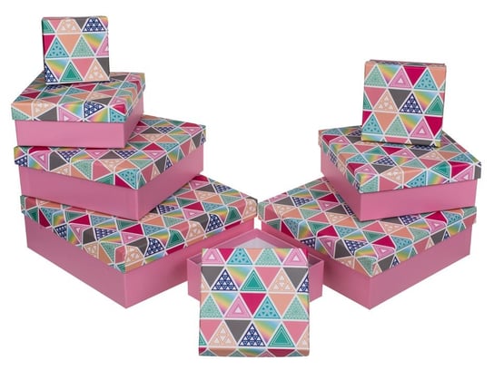 Zestaw 8 pudełek - róż, dekor trójkąty Out of The Blue