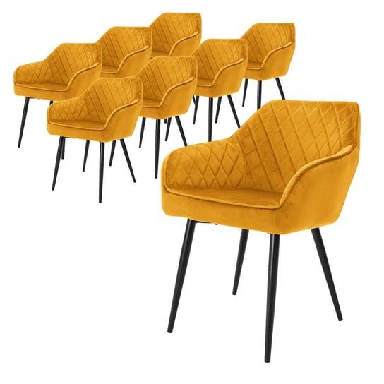 Zestaw 8X Aksamitnych Krzeseł Do Jadalni Fotele Musztardowe ML-DESIGN