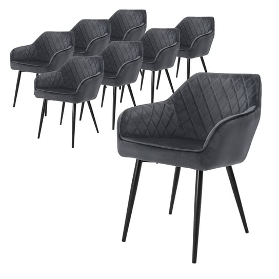 Zestaw 8X Aksamitnych Tapicerowanych Krzeseł Do Jadalni Fotele Do Salonu Antracytowe ML-DESIGN