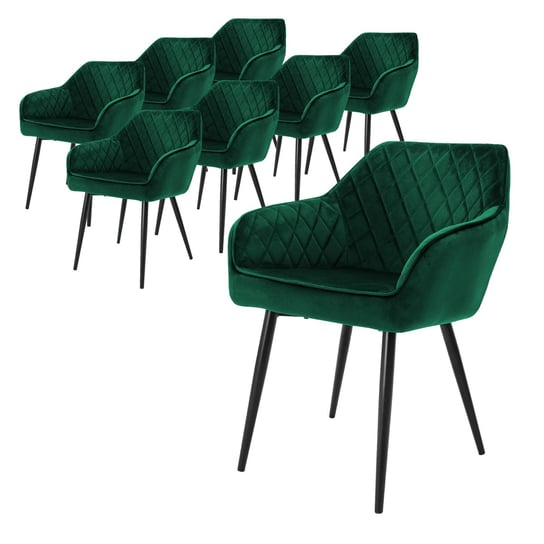 Zestaw 8X Aksamitnych Tapicerowanych Krzeseł Do Jadalni W Kolorze Zielonym ML-DESIGN