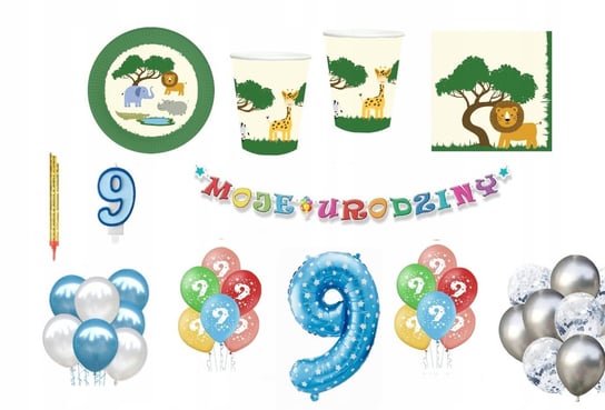 Zestaw 9 Urodziny Safari Zwierzątka Balony Inna marka
