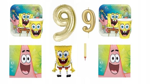 Zestaw 9 Urodziny Spongebob Patryk Balony Talerzyki Kubki Serwetki Inna marka