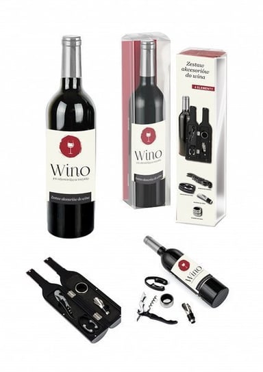 Zestaw akcesoriów do wina GIFT WORLD Butelka - Wino jest odpowiedzią na wszystko, 4 elementy Gift World