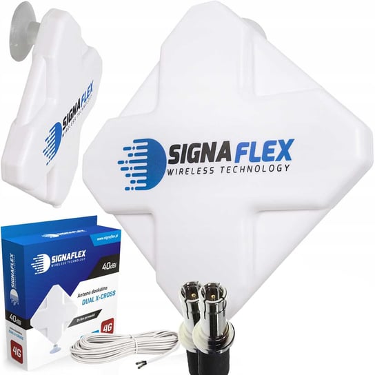 Zestaw Antena Signaflex Mini X-Cross 2X20Dbi 5M Crc9 Biała + Mapa Bts SIGNAFLEX