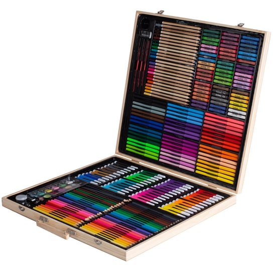 Zestaw artystyczny do malowania, Artnico 258 elementów w drewnianej walizce ARTNICO