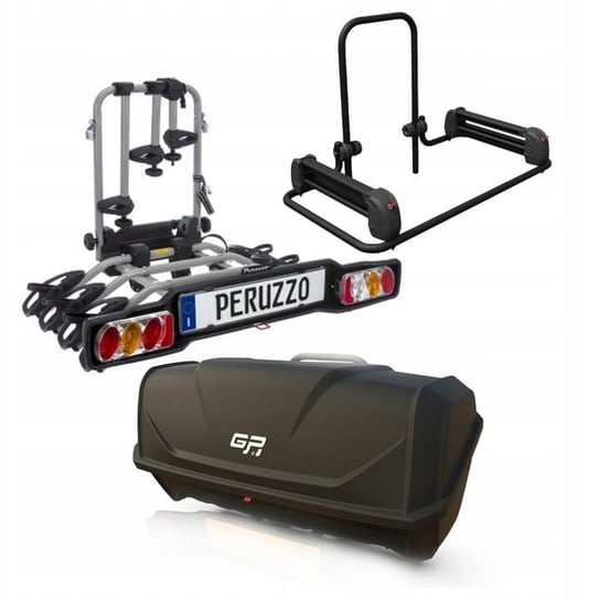 Zestaw bagażnik rowerowy na hak Peruzzo Parma 4 + GP Box + bagażnik narciarski Peruzzo