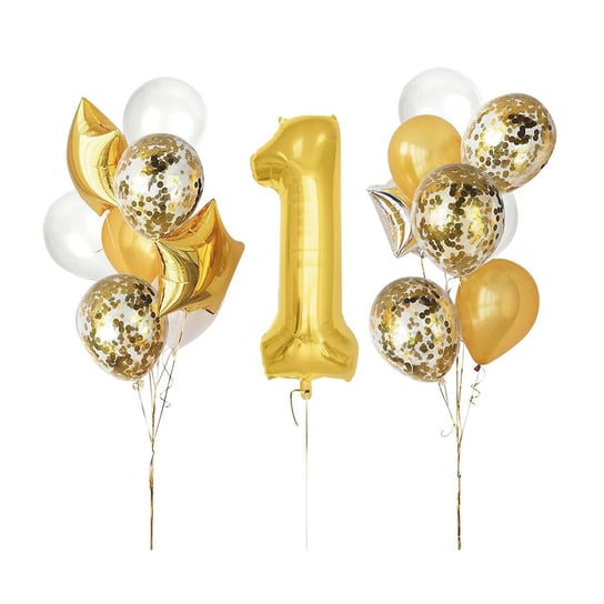 Zestaw balonów 1 Urodziny, Roczek złoto biały 16 el. PartyPal