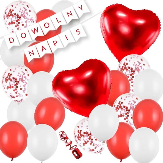 Zestaw Balonów Dowolny Napis Walentynki Czerwone Serca + Baner OCHprosze
