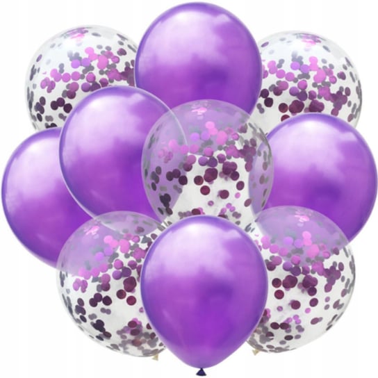 Zestaw Balonów Fioletowy 10Sztuk Konfetti Urodziny JAMKO