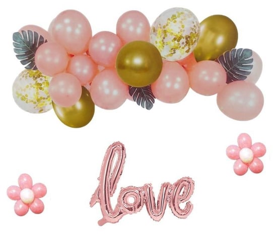 Zestaw balonów girlanda, napis LOVE Rose gold, różowe złoto PartyDeco