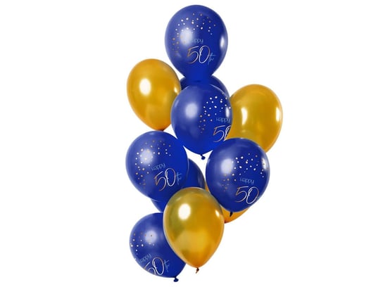 Zestaw balonów Happy 50th granatowo-złoty - 30 cm - 12 szt. Folat
