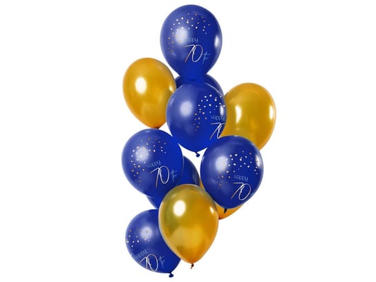 Zestaw balonów Happy 70th granatowo-złoty - 30 cm - 12 szt. Folat