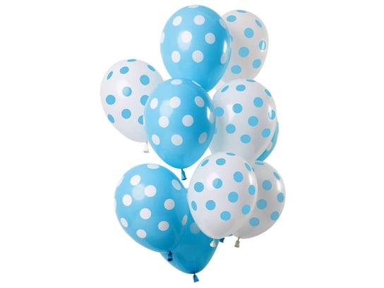Zestaw balonów lateksowych biało-błękitny w kropki - 30 cm - 12 szt. Folat