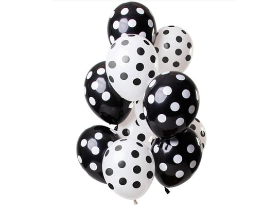 Zestaw balonów lateksowych biało-czarny w kropki - 30 cm - 12 szt. Folat