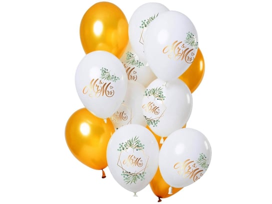 Zestaw balonów lateksowych z nadrukiem weselnym Mr i Mrs - 30 cm - 12 szt. Folat