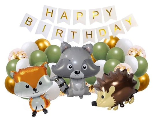 Zestaw balonów leśne zwierzątka woodland dekoracje na Urodziny Roczek Szafran Limited