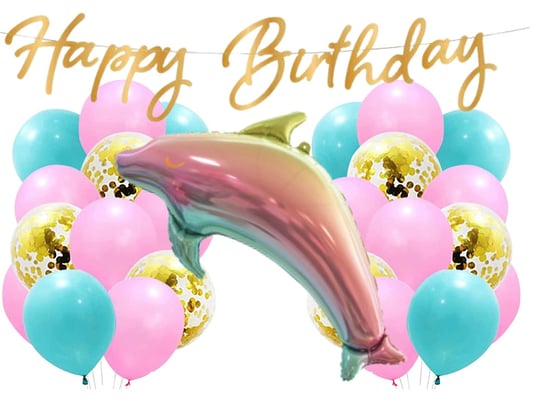 Zestaw balonów Morskie Urodziny kolorowe Balony tęczowe Delfin Baner złoty inna (Inny)
